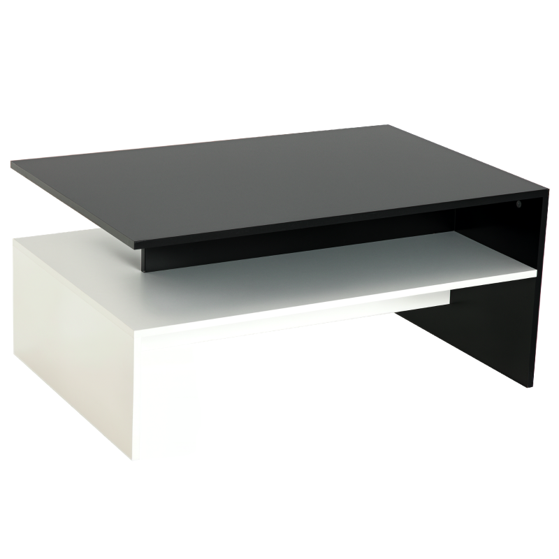 HOMCOM Modern Coffee Table, 2-tier Rectangular Center Table with Storage Shelves for Living Room, Black/White
