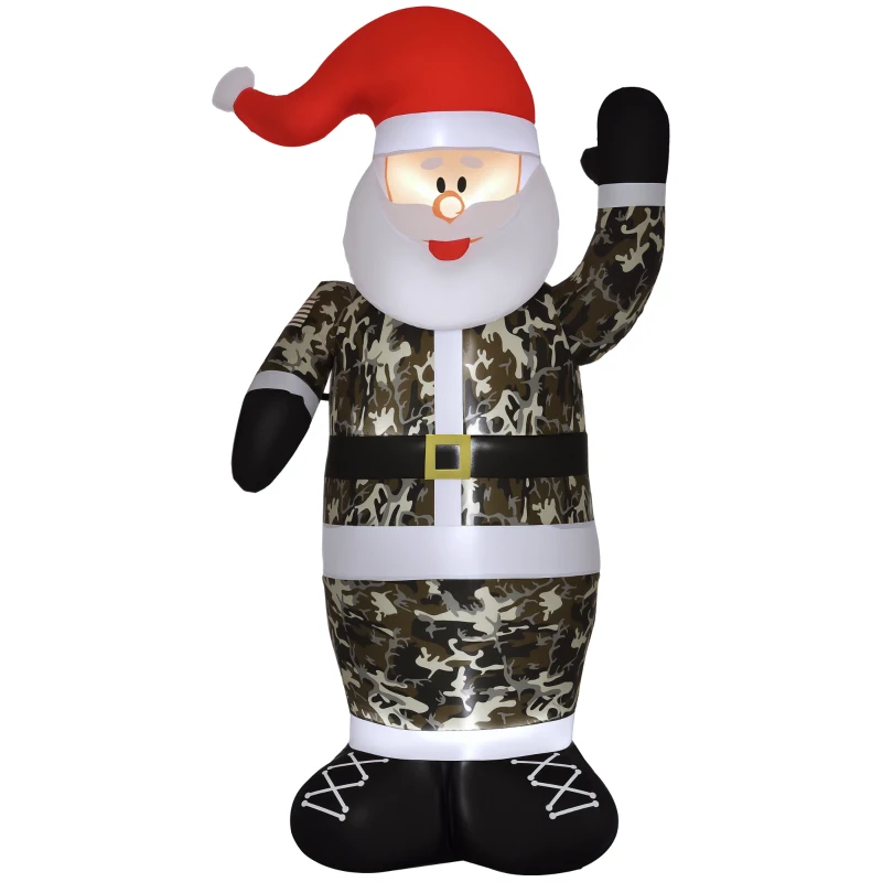 HOMCOM 8' Christmas Inflatables Outdoor Decorations Santa Claus Wearing Camouflage, Blow-Up Yard Christmas Decor with LED Lights Display