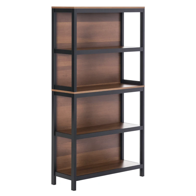 HOMCOM Shelves for Storage, 4 Tier Bookshelf Utility Organizer with Back Support and Anti-Topple Design, Walnut/Black