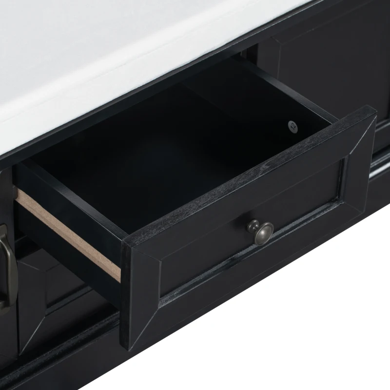 Storage Bench with Multi-Purpose Storage and Adjustable Shelves, Removable Cushion for Entryway, 43" L x 16" W x 17.5" H, Black