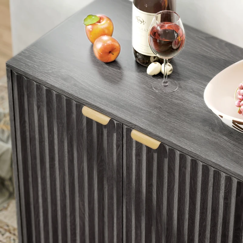 HOMCOM Fluted Sideboard Buffet Cabinet, 55" Coffee Bar Cabinet with 4 Doors, 2 Adjustable Shelves, 5 Wood Legs, Dark Gray