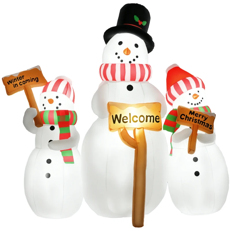 Outsunny 6.1' Inflatable Three Snowmen with Sign Each, Blow-Up Outdoor Christmas Display w/ LED Lights for Party