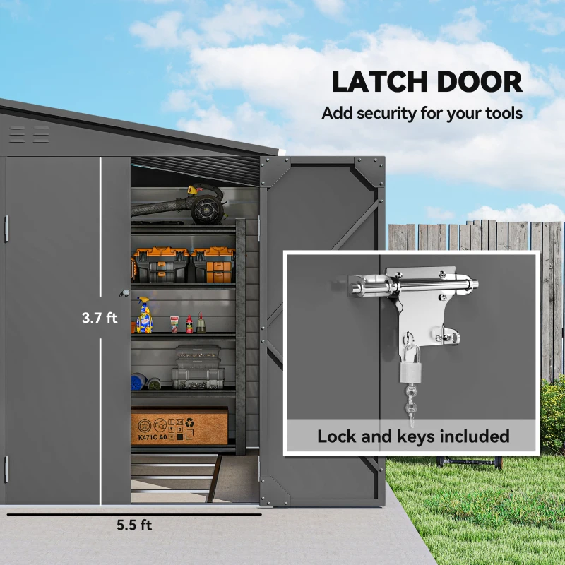 Outsunny 4.6' x 9' Outdoor Storage Shed, Lean to Metal Shed with Foundation Kit, Lockable Doors and Gloves for Patio, Lawn, Dark Gray(m-7)