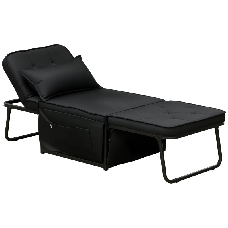 HOMCOM Ottoman Sofa Bed, 4 in 1 Multi-Function Button Tufted Folding Sleeper Chair Bed with Adjustable Backrest, Pillow, Side Pocket for Home Office, Bedroom, Living Room, Black