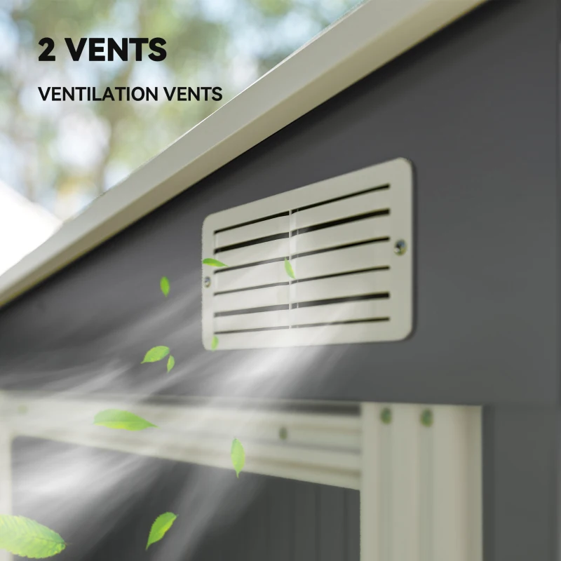 Outsunny 5'x7' Lean to Galvanized Metal Shed with Foundation, Garden Tool Storage House with Sliding Door and 2 Vents, Dark Grey