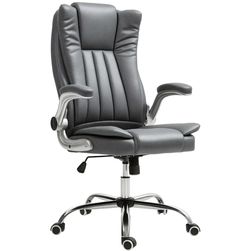 HOMCOM Microfiber Executive Office Chair, Desk Chair with Padded Flip-up Arms, Adjustable Height and Tilt Function, Gray
