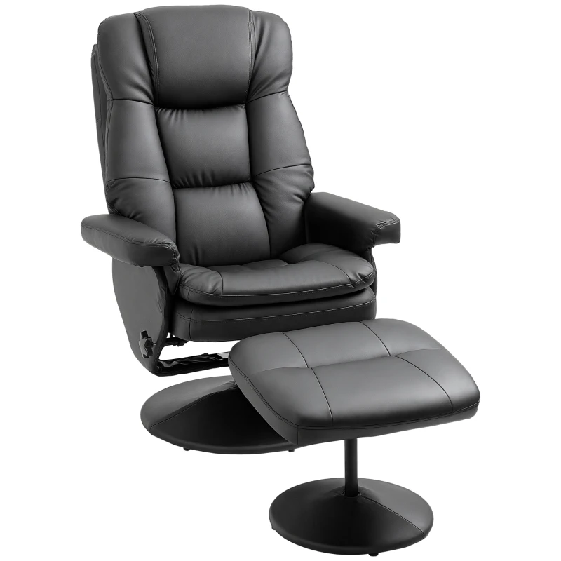 HOMCOM PU Leather Recliner Chair with Ottoman, Swivel Recliner and Ottoman with Round Wrapped Base for Living Room, Black