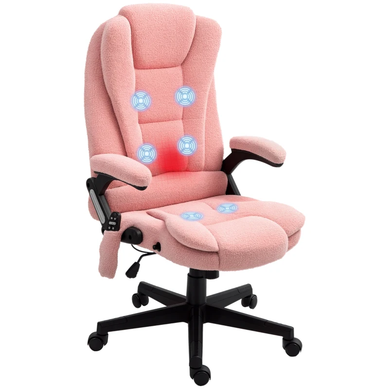 Vinsetto 6 Point Executive Office Chair with Heat, Velvet High Back Vibrating Massage Office Chair, Pink