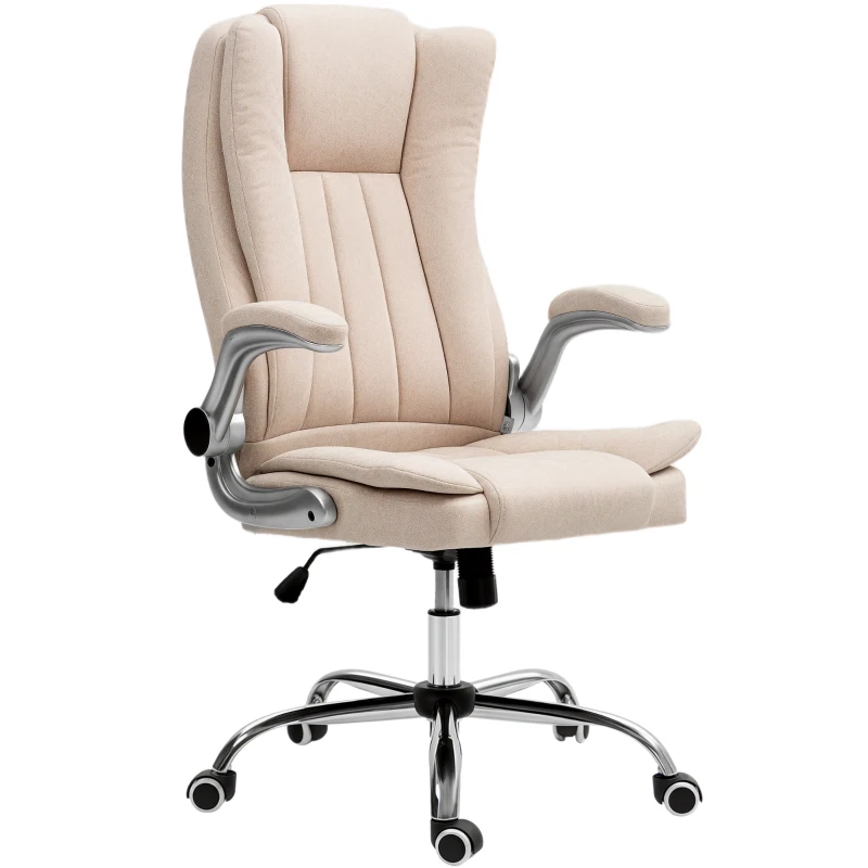 HOMCOM Microfiber Executive Office Chair, Desk Chair with Padded Flip-up Arms, Adjustable Height and Tilt Function, White