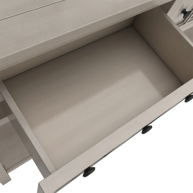 Rustic Entryway Console Table with Two Size Drawers, Bottom Shelf, Distressed Finish, Solid Timber Frame, 60" L x 11" W x 34" H, Gray