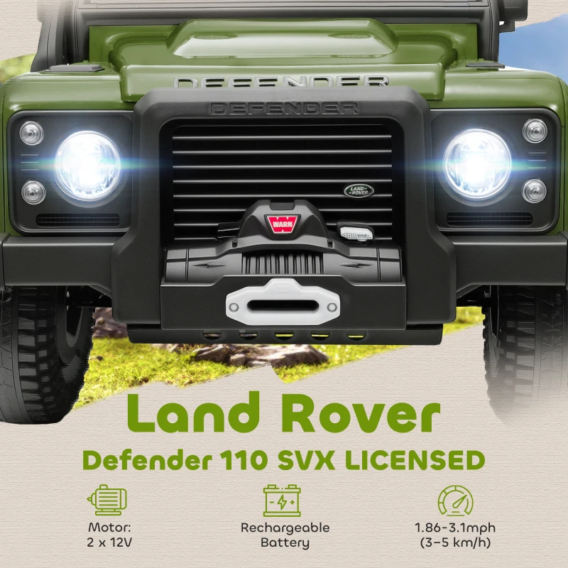 Qaba Land Rover Licensed Electric Car for Kids with Remote Control, Dual Motors, Spring Suspension, LED Lights, Green