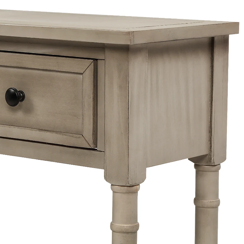 Console Table with Two Storage Drawers and Bottom Shelf, Solid Wood Frame, Easy Assembly, 58" L x 11" W x 34" H, Gray