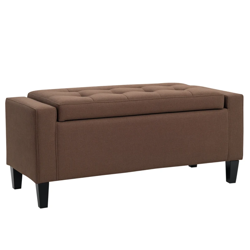 HOMCOM Storage Ottoman, Linen Upholstered Storage Bench with Lift Top and Button Tufted for Living Room, Dark Brown