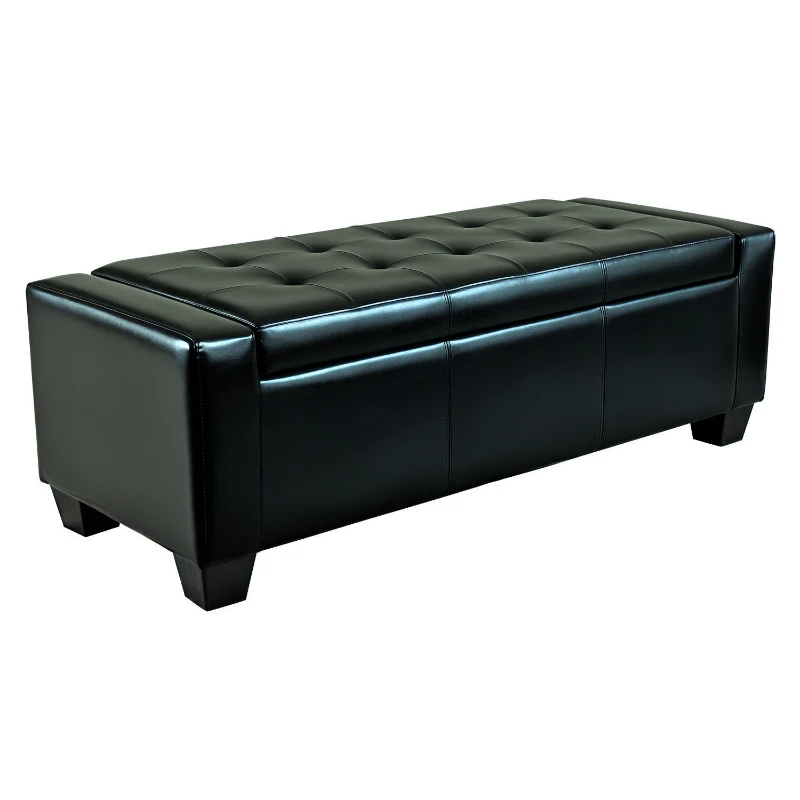 HOMCOM Large 51" Storage Ottoman, Tufted Faux Leather Storage Bench for Living Room, Entryway, or Bedroom, Black