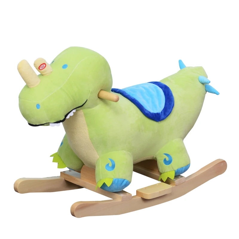 Qaba Kids Plush Ride-On Rocking Horse Toy Dinosaur Ride on Rocker Green with Realistic Sounds