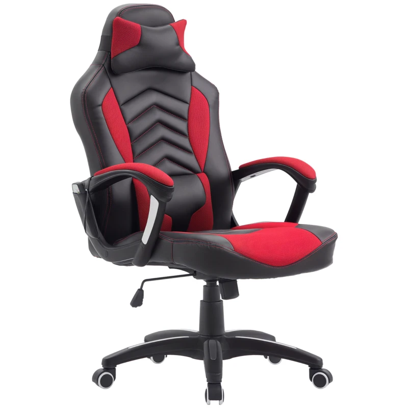 HOMCOM 6 Vibrating Point Massage Computer Gaming Chair 5 Modes, Racing Style Heated Desk Chair Swivel Rolling Chair with Headrest, Red / Black