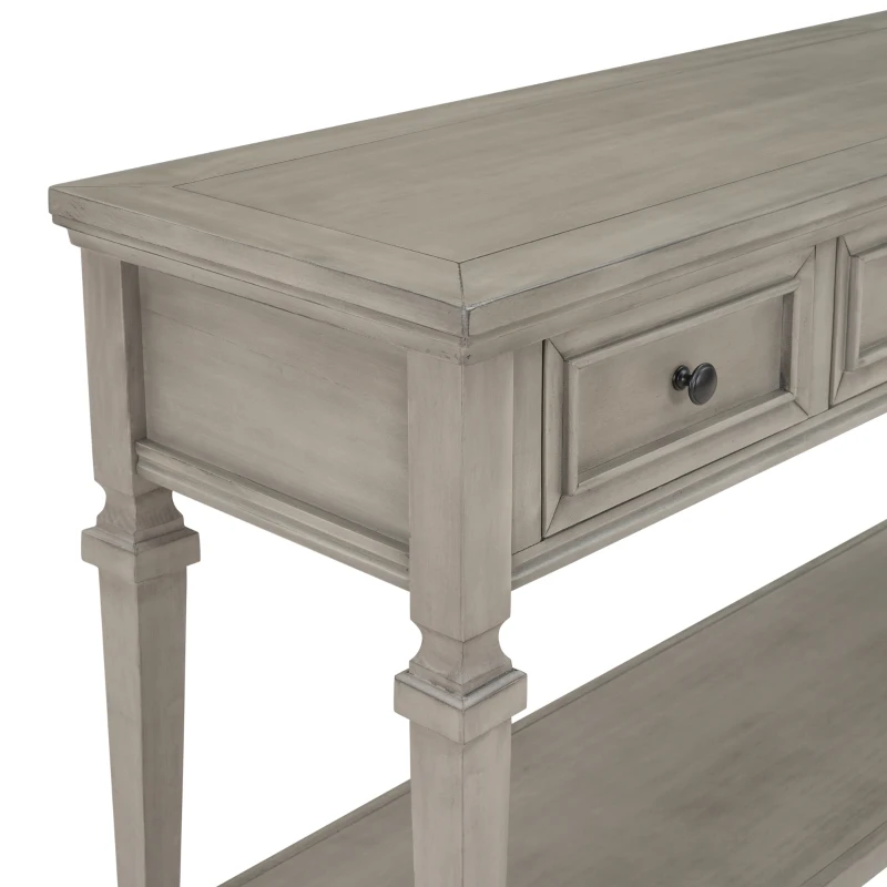 Classic Retro Console Table with 3 Drawers, Open Shelf, Vintage Metal Handles, Perfect for Entryway, Living Room, 50" L x 15" W x 30" H, Gray