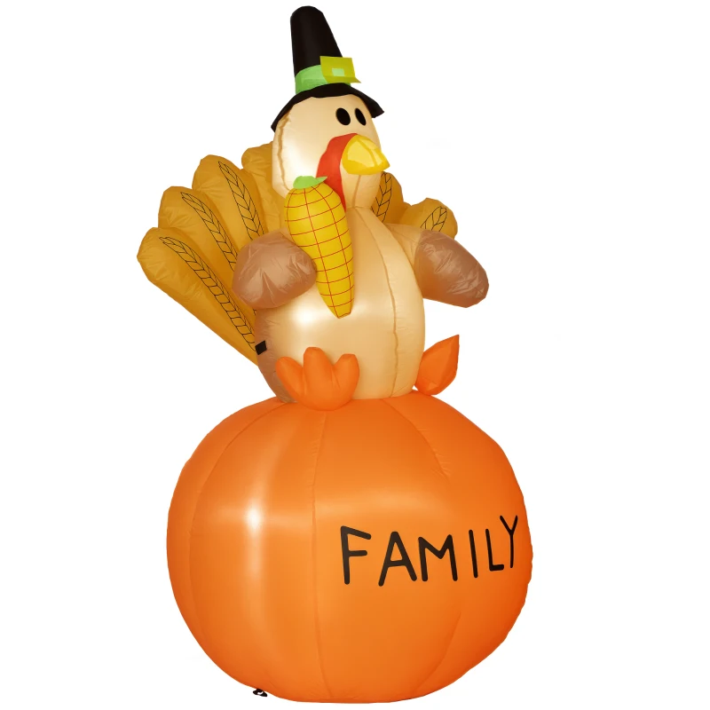 HOMCOM 4.9ft Inflatable Thanksgiving Turkey, Blow Up LED Display for Garden Indoor Outdoor