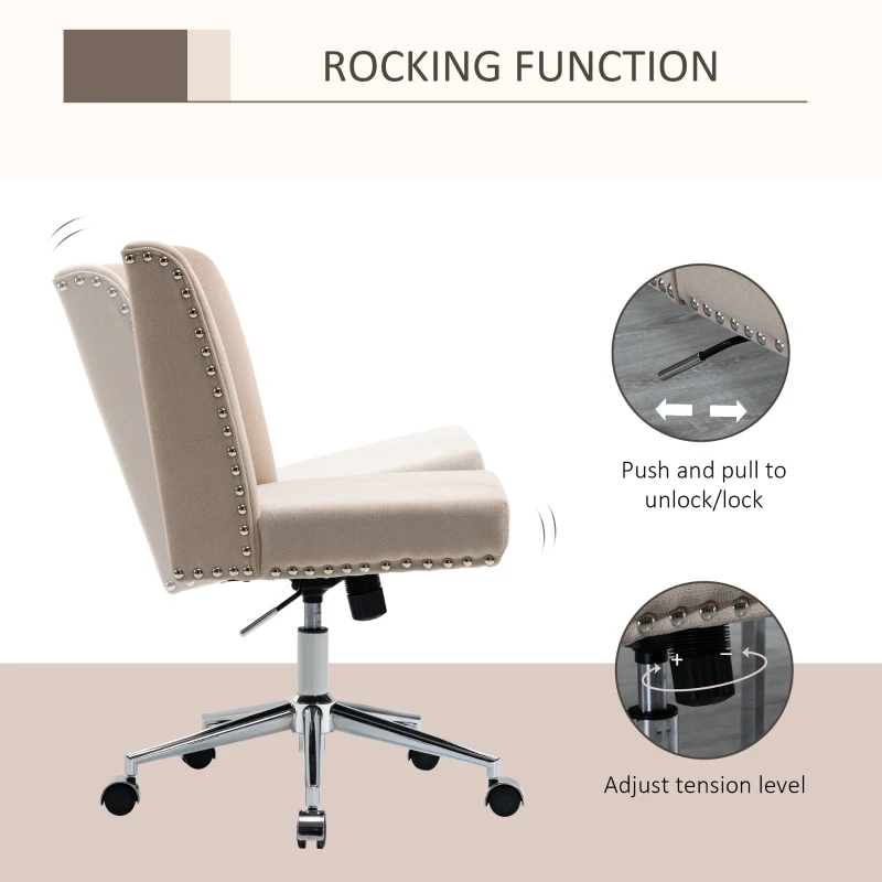 Vinsetto Mid Back Home Office Chair, Task Chair with Tilt, 360° Swivel, Padded Desk Chair with Adjustable Height, Beige