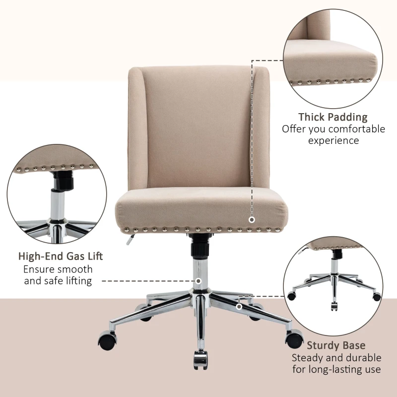 Vinsetto Mid Back Home Office Chair, Task Chair with Tilt, 360° Swivel, Padded Desk Chair with Adjustable Height, Beige