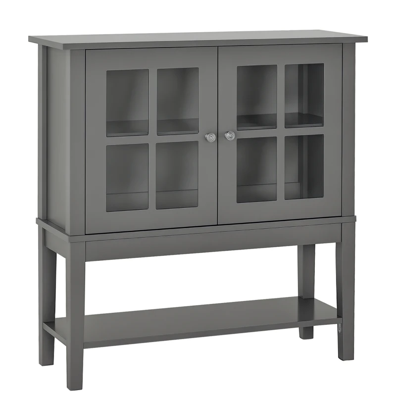 HOMCOM Coffee Bar Cabinet, Modern Sideboard Buffet Cabinet, Kitchen Cabinet with 2 Glass Doors, Adjustable Inner Shelving and Bottom Shelf, Gray