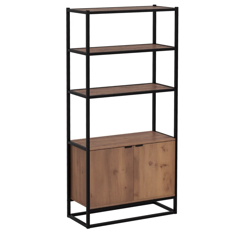 HOMCOM Bookcase with Cabinet, 3-Tiers Bookshelf for Storage, Tall Organizer Multifunctional Rack for Living Room Home Office, Brown
