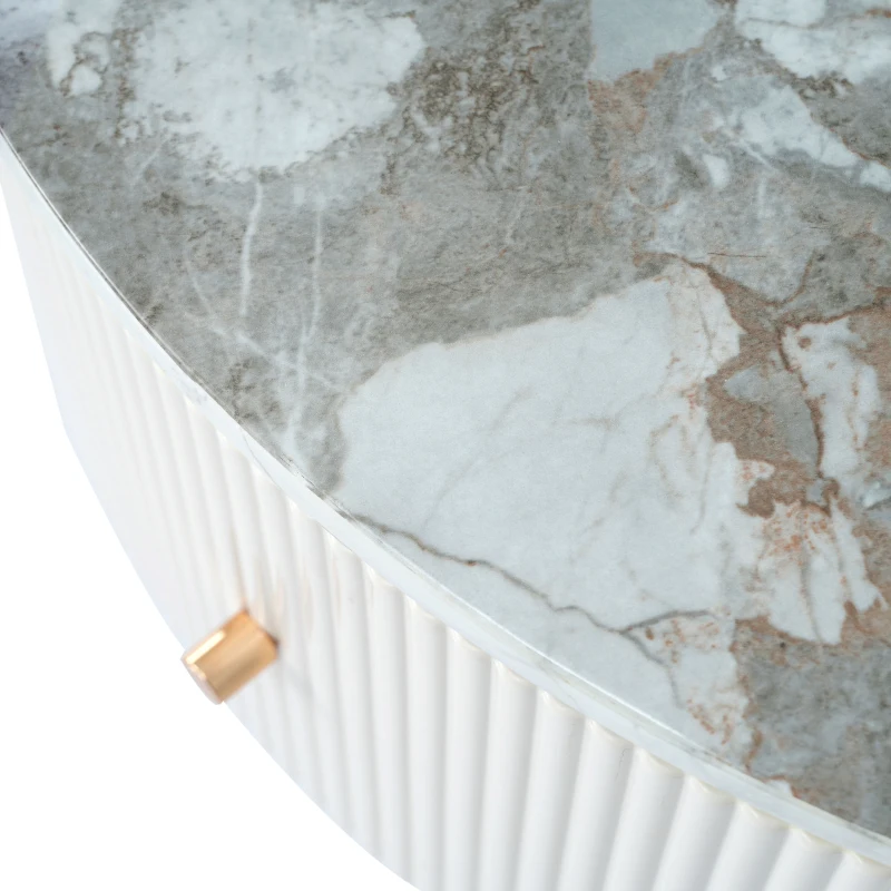 Modern Round Coffee Table with 2 Large Drawers, MDF Construction and Golden Legs, 31.5" L x 31.5" W x 17" H, Gold+White