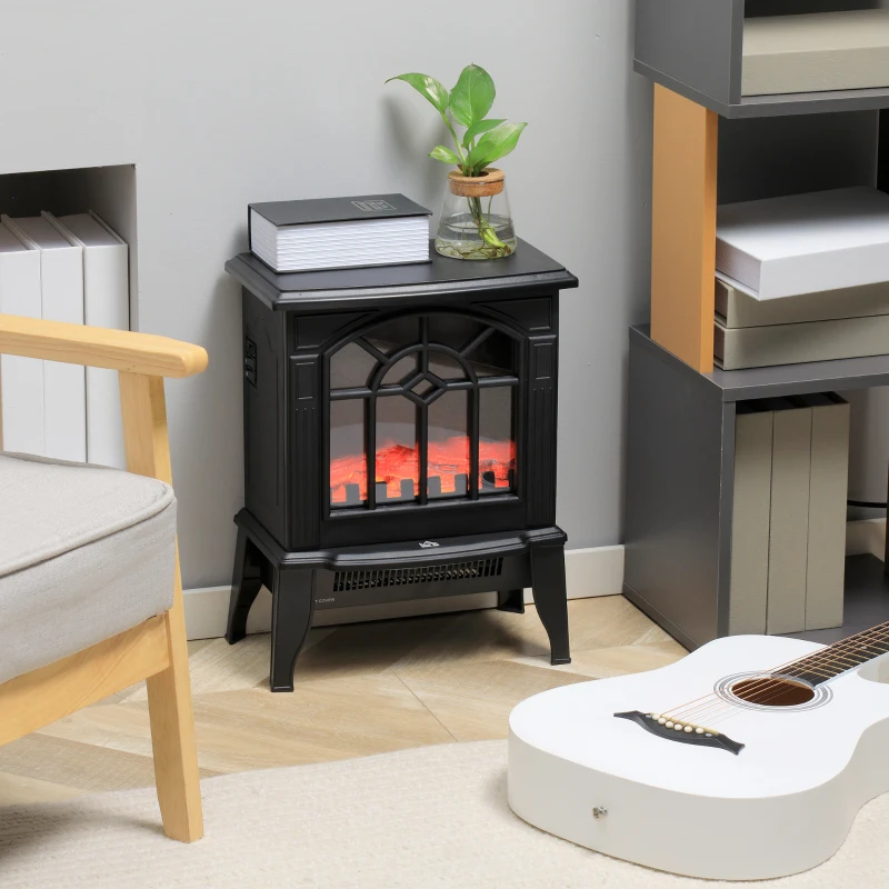 HOMCOM Electric Fireplace Heater, Freestanding Fireplace Stove with Realistic Flames Overheating Protection 750W/1500W, Black