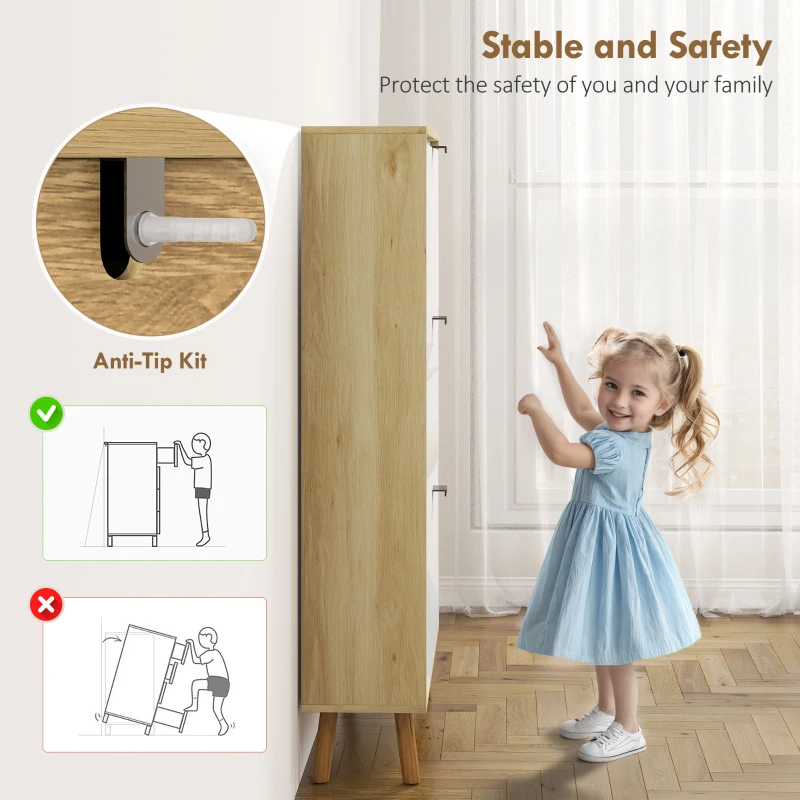 HOMCOM Narrow Shoe Cabinet, High Gloss Shoe Storage Cabinet with 3 Flip Drawers and Adjustable Shelves, Holds 24 Pairs, White