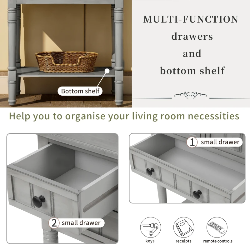 Narrow Console Table with 3 Storage Drawers, Bottom Shelf, Solid Wood Frame, Ideal for Entryway, Living Room, 24" L x 13" W x 31" H, Gray