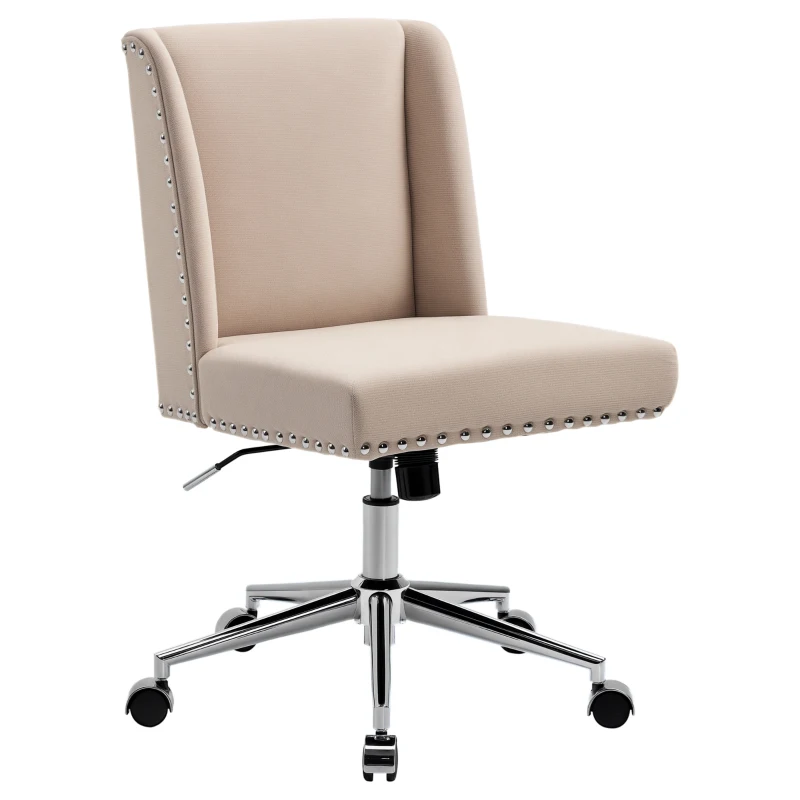 Vinsetto Mid Back Home Office Chair, Task Chair with Tilt, 360° Swivel, Padded Desk Chair with Adjustable Height, Beige