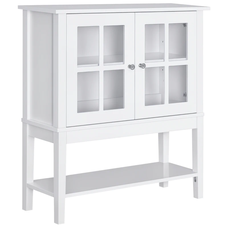 HOMCOM Coffee Bar Cabinet, Modern Sideboard Buffet Cabinet, Kitchen Cabinet with 2 Glass Doors, Adjustable Inner Shelving and Bottom Shelf, White
