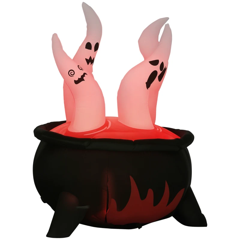 Outsunny 4ft Halloween Inflatables Outdoor Decorations White Ghosts in Red Cauldron, Blow Up LED Yard Decor for Garden, Lawn, Party, Holiday