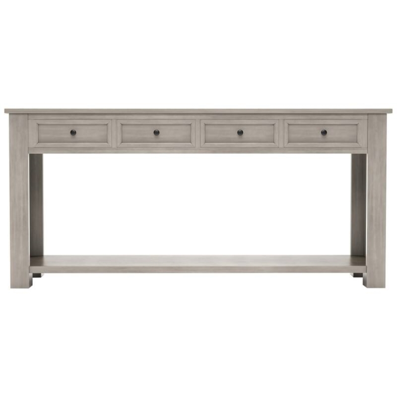 Rustic Elegant Console Table with 4 Storage Drawers, Bottom Shelf, Solid Wood Frame, All Tools Included, 63" L x 14" W x 30" H, Gray