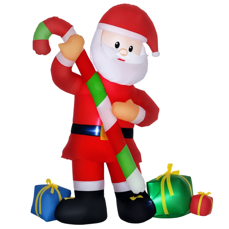 HOMCOM 6ft Christmas Inflatables Outdoor Decorationss Decorations Santa Claus with Candy Cane, Blow-Up LED Yard Christmas Decor