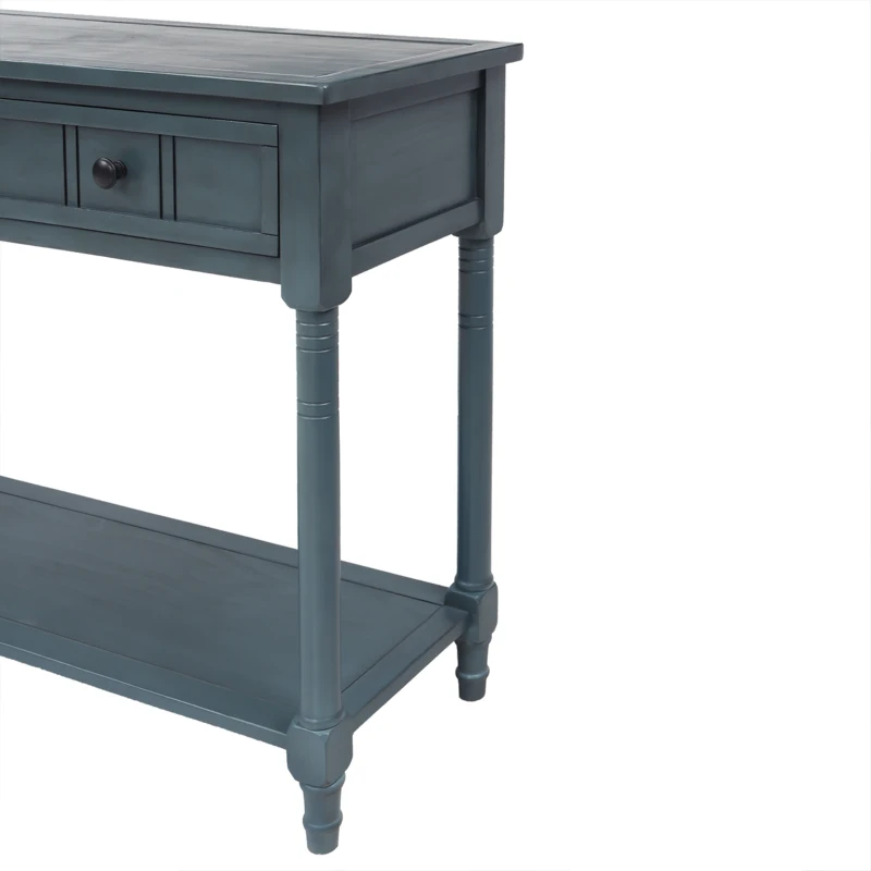 Daisy Series Console Table, Traditional Design with Two Drawers and Bottom Shelf, Pine Wood Frame, 35.5" L x 14" W x 30" H, Navy