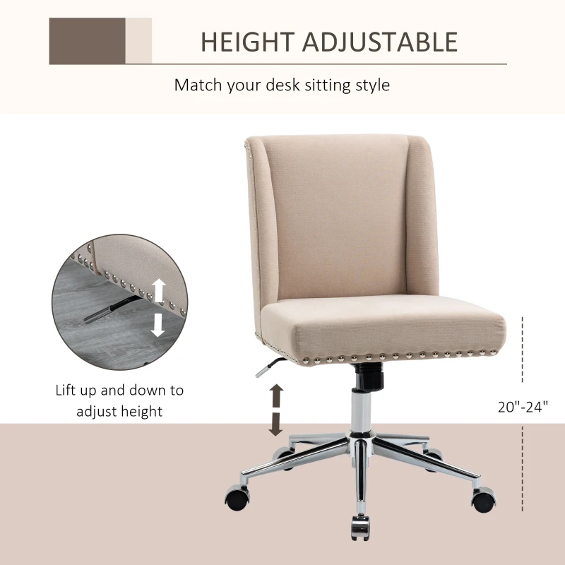 Vinsetto Mid Back Home Office Chair, Task Chair with Tilt, 360° Swivel, Padded Desk Chair with Adjustable Height, Beige