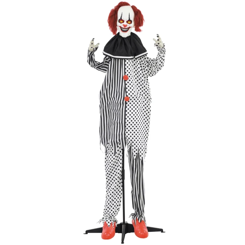 HOMCOM 6' Clown Animatronic, Red Haired Life Size Outdoor Halloween Decoration with Motion Activated Sound & Light Up Eyes