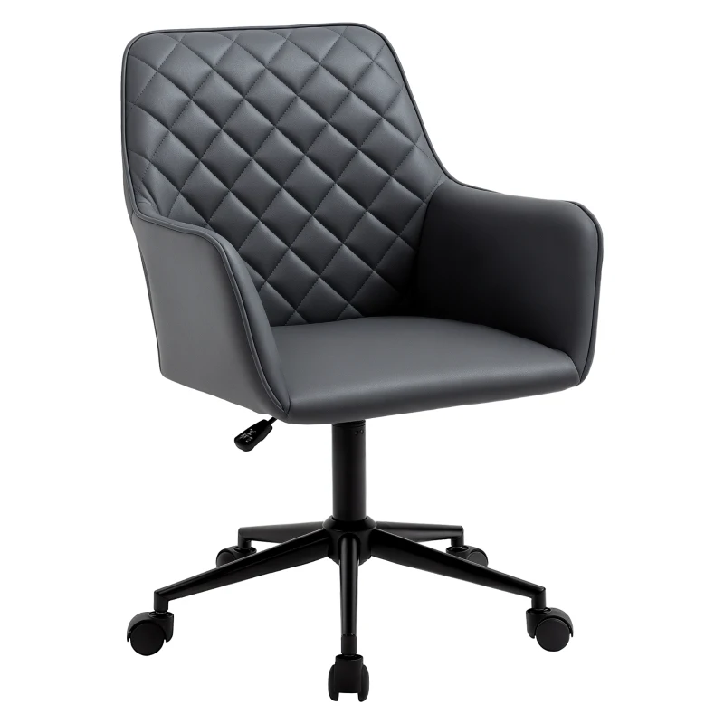 Vinsetto Mid Back Modern Home Office Chair Swivel Computer Desk Chair with Adjustable Height, Microfiber Cloth, Diamond Line Design, and Padded Armrests, Dark Gray
