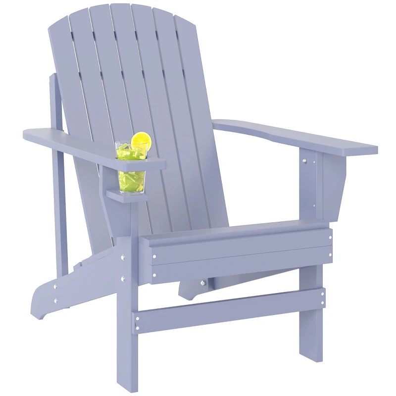 Outsunny Oversized Adirondack Chair, Outdoor Fire Pit and Porch Seating, Classic Log Lounge w/ Built-in Cupholder, Gray