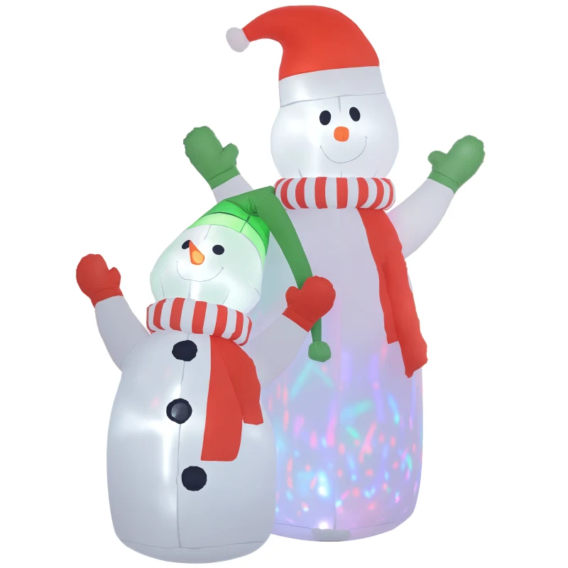 Outsunny 8FT Giant Inflatable Snowman, Christmas Blow Up Snowman with Rotating Colorful LED Light for Indoor, Outdoor, Yard