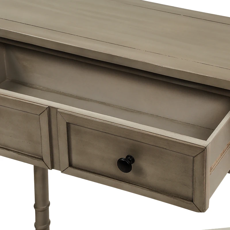 Console Table with Two Storage Drawers and Bottom Shelf, Solid Wood Frame, Easy Assembly, 58" L x 11" W x 34" H, Gray