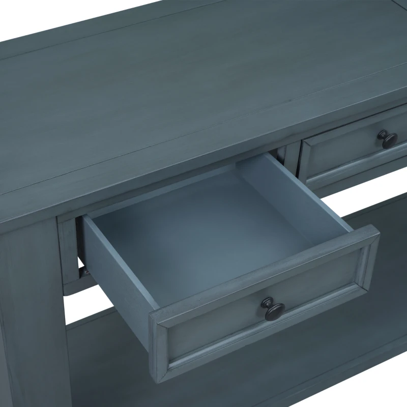 Rustic Chic Console Table with Storage Drawers, Bottom Shelf, Solid Wood Frame, Ideal for Entryway, Hallway, 63" L x 14" W x 30" H, Navy