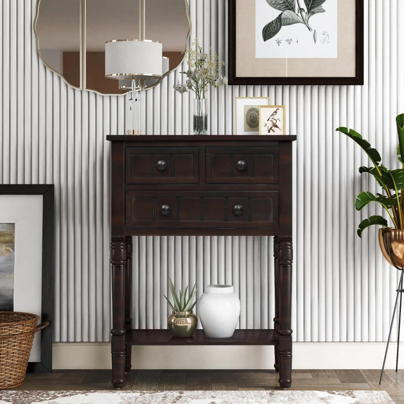 Narrow Console Table with 3 Storage Drawers, Bottom Shelf, Slim Sofa Table for Entryway, Living Room, 24" L x 13" W x 31" H, Dark Brown