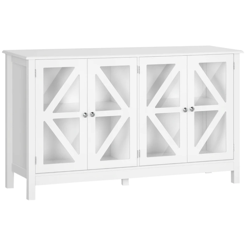 HOMCOM Sideboard, Buffet Cabinet with 4 Tempered Glass Doors and Adjustable Storage Shelf, Credenza, White