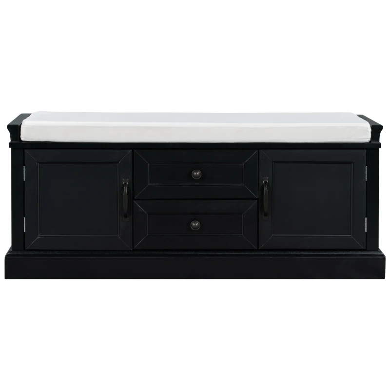 Storage Bench with Multi-Purpose Storage and Adjustable Shelves, Removable Cushion for Entryway, 43" L x 16" W x 17.5" H, Black