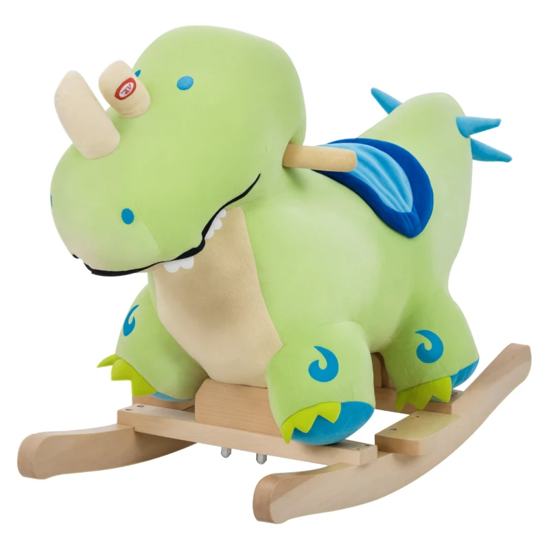 Qaba Kids Plush Ride-On Rocking Horse Toy Dinosaur Ride on Rocker Green with Realistic Sounds