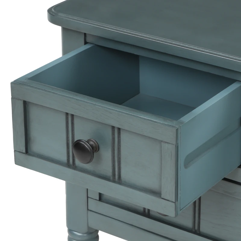 Elegant Narrow Console Table with Storage Drawers, Bottom Shelf, Tapered Legs, Round Knobs, Solid Wood Frame, 24" L x 13" W x 31" H, Navy