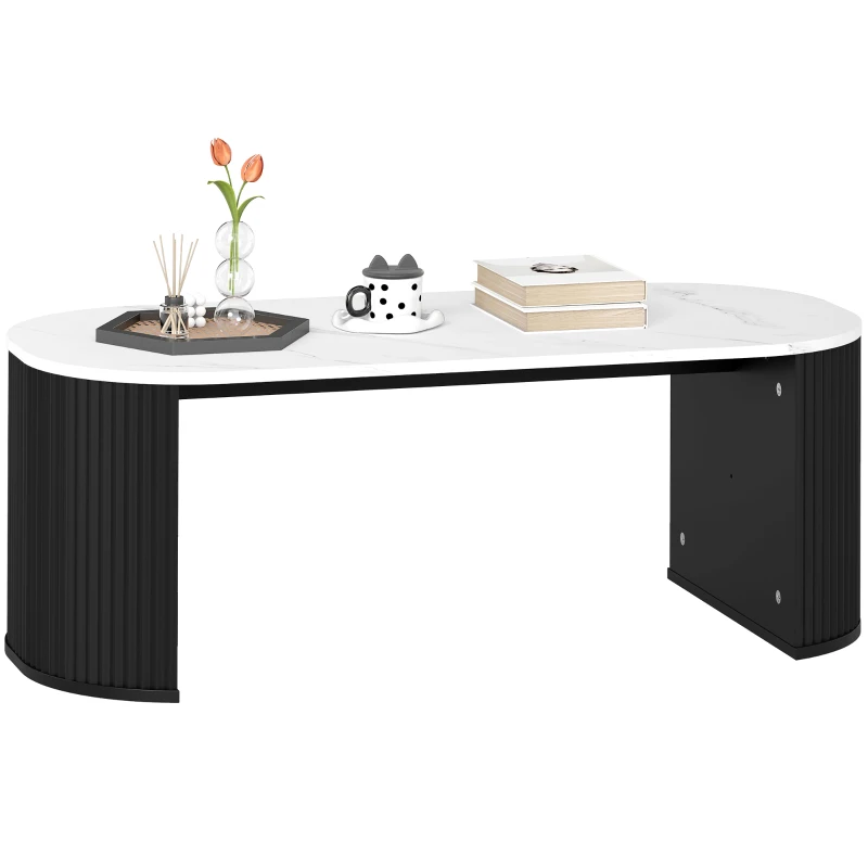 HOMCOM Coffee Table, Modern Marble-Effect Living Room Table with Round Corners and Thicken Legs, Black
