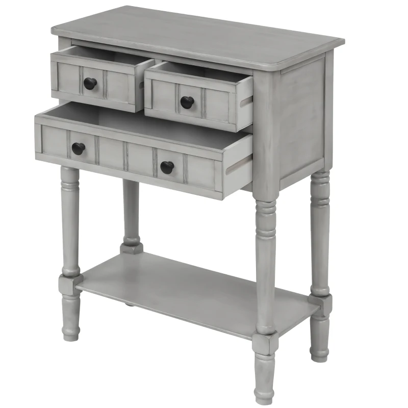 Narrow Console Table with 3 Storage Drawers, Bottom Shelf, Solid Wood Frame, Ideal for Entryway, Living Room, 24" L x 13" W x 31" H, Gray